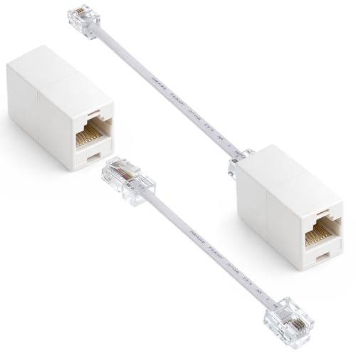 Qulkws 2 Pcs RJ45 to RJ11 Adapter White Phone Jack to Ethernet Cable Adapter RJ45 8P8C Female RJ11 6P4C Male Phone Lines for Landline Telephone Service
