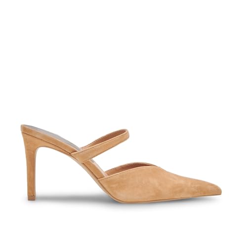 GTBINGGO Tan Pointed Toe Heels for Women Sexy Kitten Heels Pointy Heeled Pumps Dressy Fashion Leather Slip on Stiletto Mules Shoes