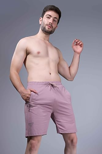 Image of Maxzone Men's Cotton Shorts | Elastic Drawstring Waist | Side Zip Pocket | Regular Fit | Casual Breathable Summer Shorts | Comfortable Lounge, Gym & Travel Shorts