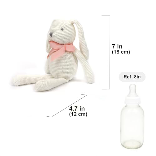 FLUFFYFUN 100% Organic Cotton Baby Toys White Bunny Rabbit Stuffed Animal for Newborn 7.1"