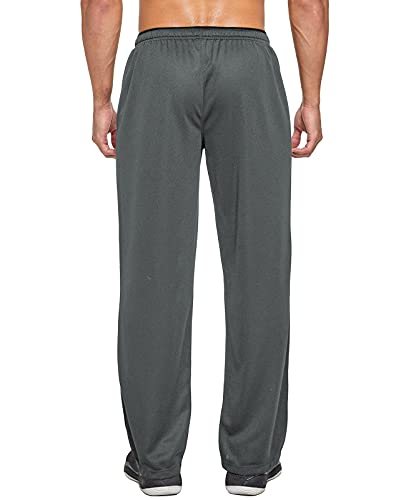 Labeyzon Men's Lightweight Sweatpants Open Bottom Loose Fit Mesh Athletic Pants Workout Running Pants With Zipper Pockets(Grey & Black L) #TOP2