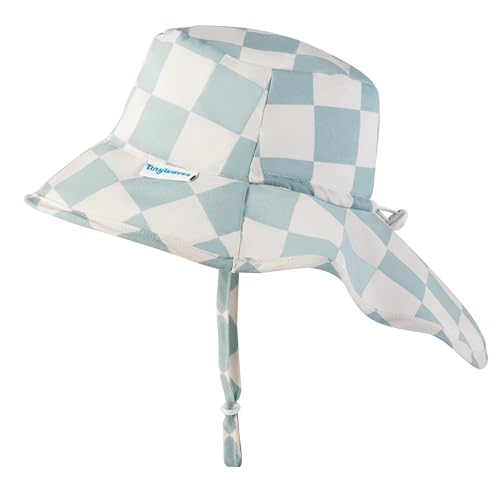 Tiny Twinkle Sun Protection Baby Flap Hat with UPF 50+ Sun Protection for Baby and Toddler Boys and Girls(Sage Checkers,9-18 Months)
