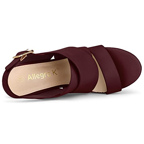 Allegra K Allegra K Women's Strappy Platform Wedge Burgundy Sandals 8 M US