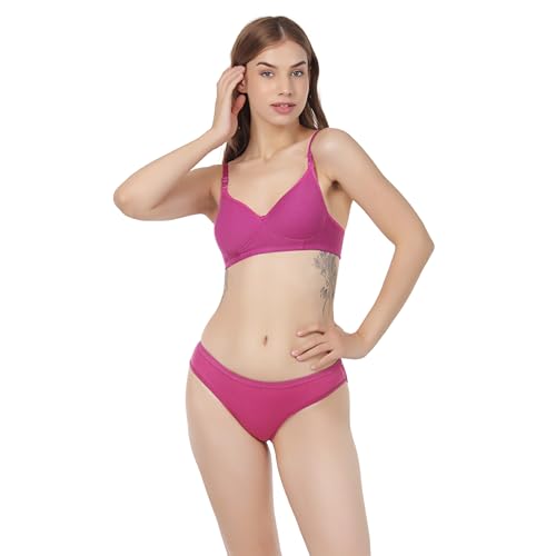Image of Non Padded Bra Panty Set - Made of Pure Cotton Full Coverage Non Wired Seamless Pushup Soft Cup for T-Shirt Saree Dress Sports Garment for Daily Use Everyday