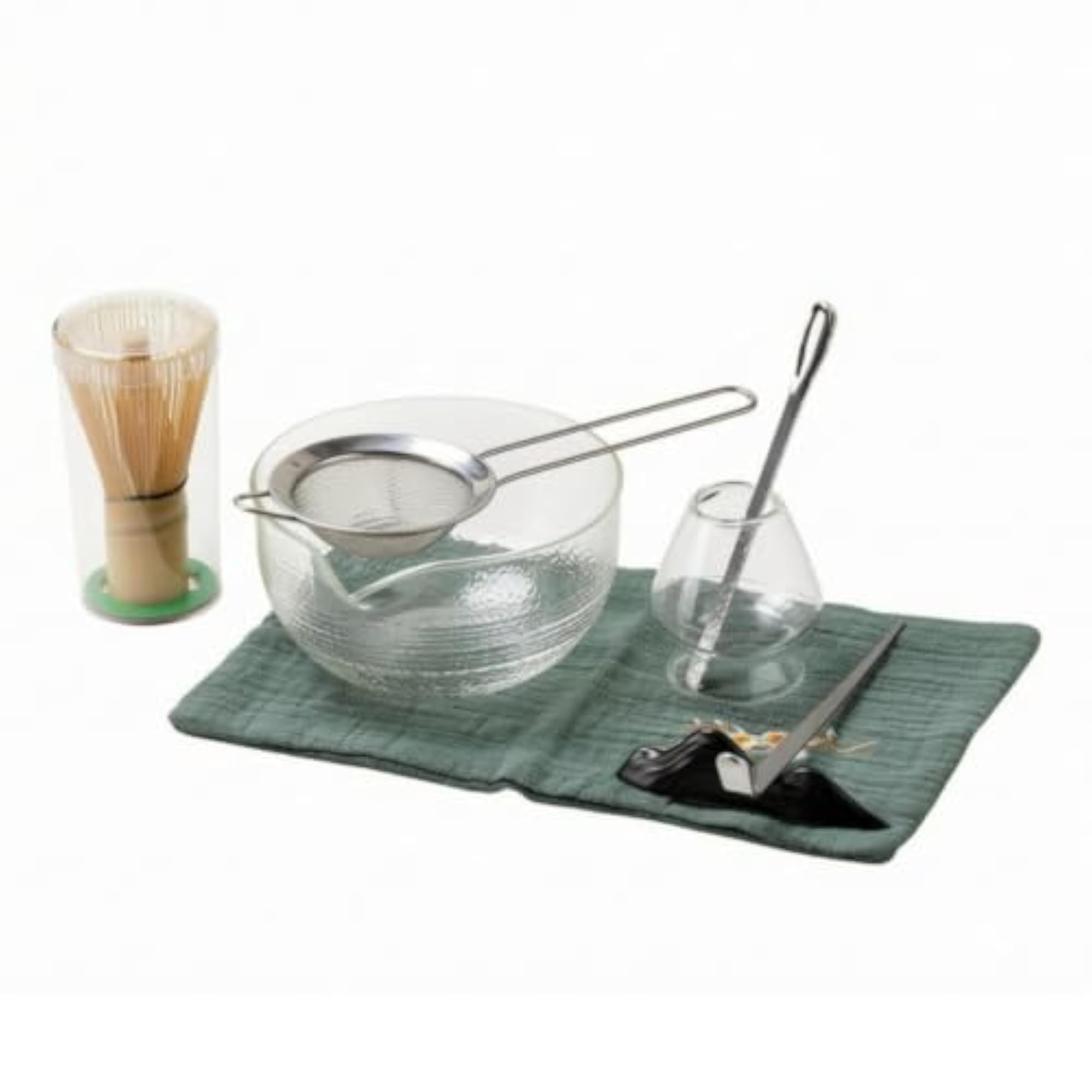 Elegant Powdered Green Tea Making Kit with Textured Glass