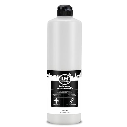 LM‑Kreativ Colle blanche liquide 750 ml – colle vinylique blanche pour papier, bois, feutrine, carton, textile, polystyrène – colle PVAC forte et...