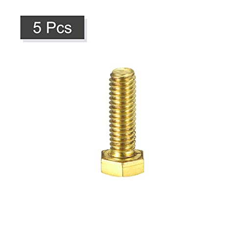 Image of uxcell Brass Hex Bolts, 5 /16-18x1 5pcs Fully Thread Grade 4.8 Solid Brass Hexagon Head Bolt Machine Screws for Machinery