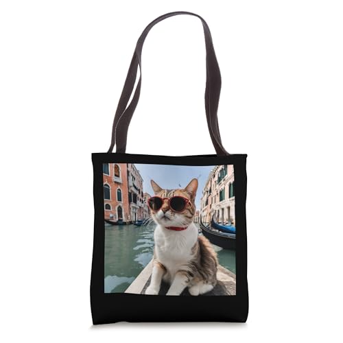 Cat At The Venice Canal And Italy Venetian Canals Tote Bag