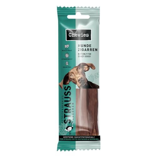 Chewies Hundezigarre, Getreidefrei, Ohne Zuckerzusatz, für Hunde Aller Altersklassen, hoher Proteingehalt (75g (1 Packung), Strauß & Beeren)