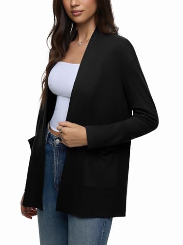REORIA Women's Casual Lightweight Knit Open Front Cardigan Sweater with Pockets 2025 Fall Fashion2