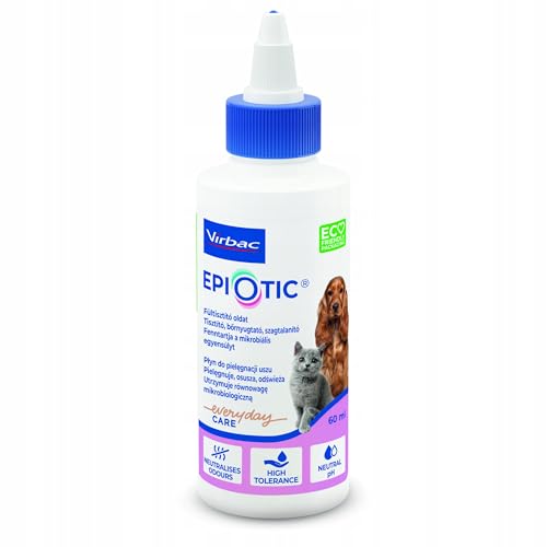 Virbac EpiOtic Cat and Dog Ear Cleaner Solution - Antibacterial and Anti-fungal Dog and Cat Ear Cleaner - 60ml