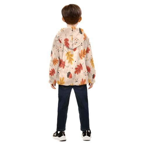 Autumn Leaves and Acorns Pattern Toddler Fleece Jacket Girl Boys Hooded Fleece Jacket Coat Warm Outwear Zip-up 3-10T4