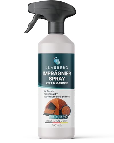 KLARBERG Pavillon & Zelt Imprägnierung - Imprägnierspray Zelt, Markisen und Pavillon - Atmungsaktive Flächen- und Nahtdichtung für Zelte - Outdoor Imprägnierspray - Biologisch Abbaubar (500 ml)