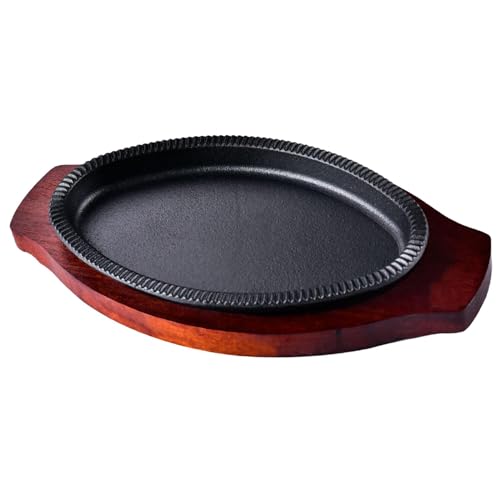 Lista de Sartenes para fajitas comprados en linea. 49 Plancha para carne, sartén para Fajitas con Base de madera, bandeja japonesa, sartén para carne para cocinar estufas, cocina, hogar, restaurante, M