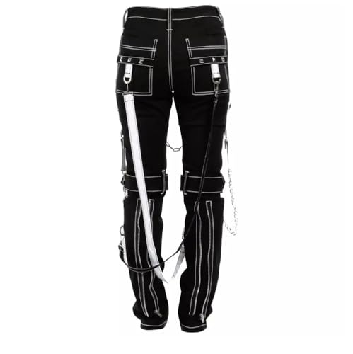 Electro Bondage Goth Punk Black Chain Pant Skinny Techwear Zipper Trousers2