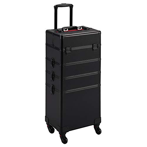 Yaheetech Professional Large 4-in-1 Makeup Vanity Case Beauty Cosmetics Organiser Rolling Case Hairdressing Trolley with…