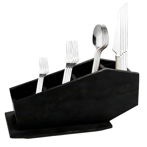 Gosuoa Coffin Utensil Holder Goth Christmas Decor, Black Wooden Goth