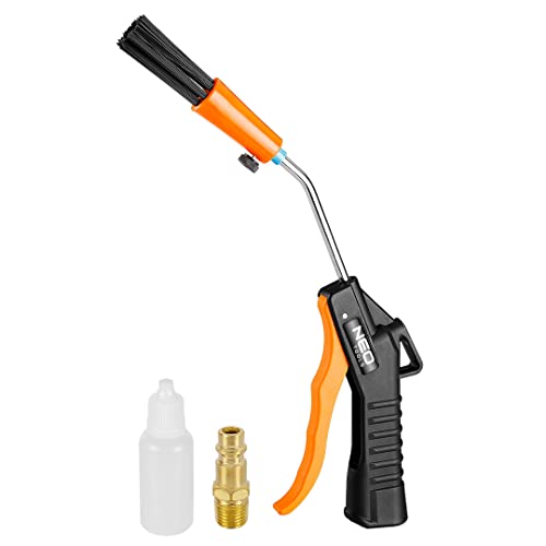 NEO Tools Blow Gun with Brush, Maximum Pressure 10.5 bar, 18,000 RPM, Connection 1/4 inch, 97 dBA, Weight 1.1 kg, Recommended to Remove dust, Chips and Dirt with The Help of Compressed air, CE