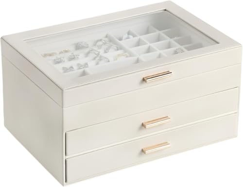 PVTK�W���G���[�{�b�N�X ���[ �s�A�X�E�����O�E�l�b�N���X�p 3�w��e�� ���� �����^�ѕ֗� �d�؂�t�������o�� �i�i�p�ɍœK�ȃW���G���[�X�g���[�W (�z���C�g)