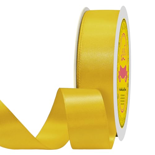 Image of Double Face Maize Yellow Satin Ribbon 7 /8 inch X 100 Yards Polyester Yelbow Ribbon for Gift Wrapping Very Suitable for Weddings Party Hair Bow Invitation Decorations and More