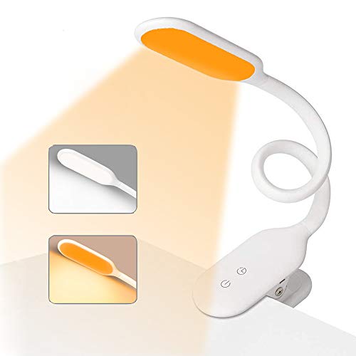 YOUKOYI LED Lampe de Bureau à Pince, Lampe de Lecture Rechargeable avec Câble USB, 2 Modes du0092Éclairage et Gradation en continu, Lampe de chevet avec Contrôle Tactile, pour la lecture/travail/chambre