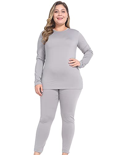 Nuonita Thermal Underwear For Women Plus Size Long Johns Set Fleece Lined Base Layer Top & Bottom 2Xl Gray #TOP6