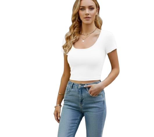 realglimpse Women’s Solid Scoop Neck T-Shirt,Soft Stretchable Cotton Blend Half Sleeve Regular Fit Top for Casual & Office-picture-54