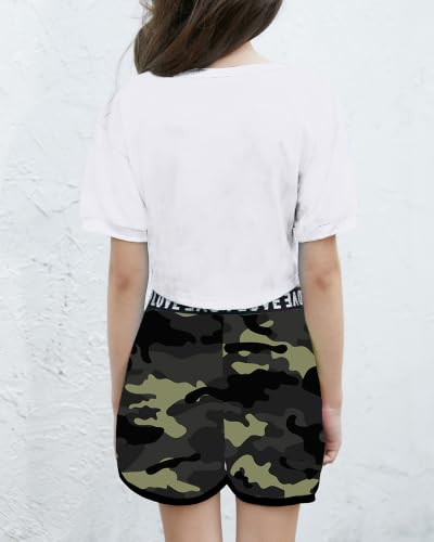 Image of Betusline Girls Summer 2 Piece Outfits,Kids Short Sleeve Crop Top & Shorts Set with Side Pockets
