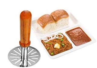 SPOTOTO Multi-Functional Pav Bhaji Potato Wooden Masher Potato Masher Stainless Steel (Silver) (Pack of 1)