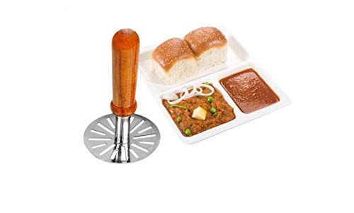 SPOTOTO Multi-Functional Pav Bhaji Potato Wooden Masher Potato Masher Stainless Steel (Silver) (Pack of 1)