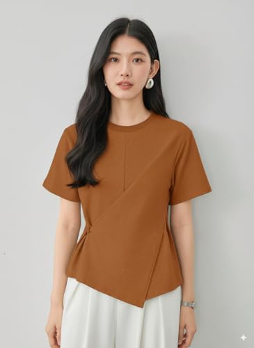 Image of Zilcon Woman Half Sleeve Round Neck Womens Tops Beach Vacation Fashion Clothes Casual Summer Spring Winter Fall Outfits Tops