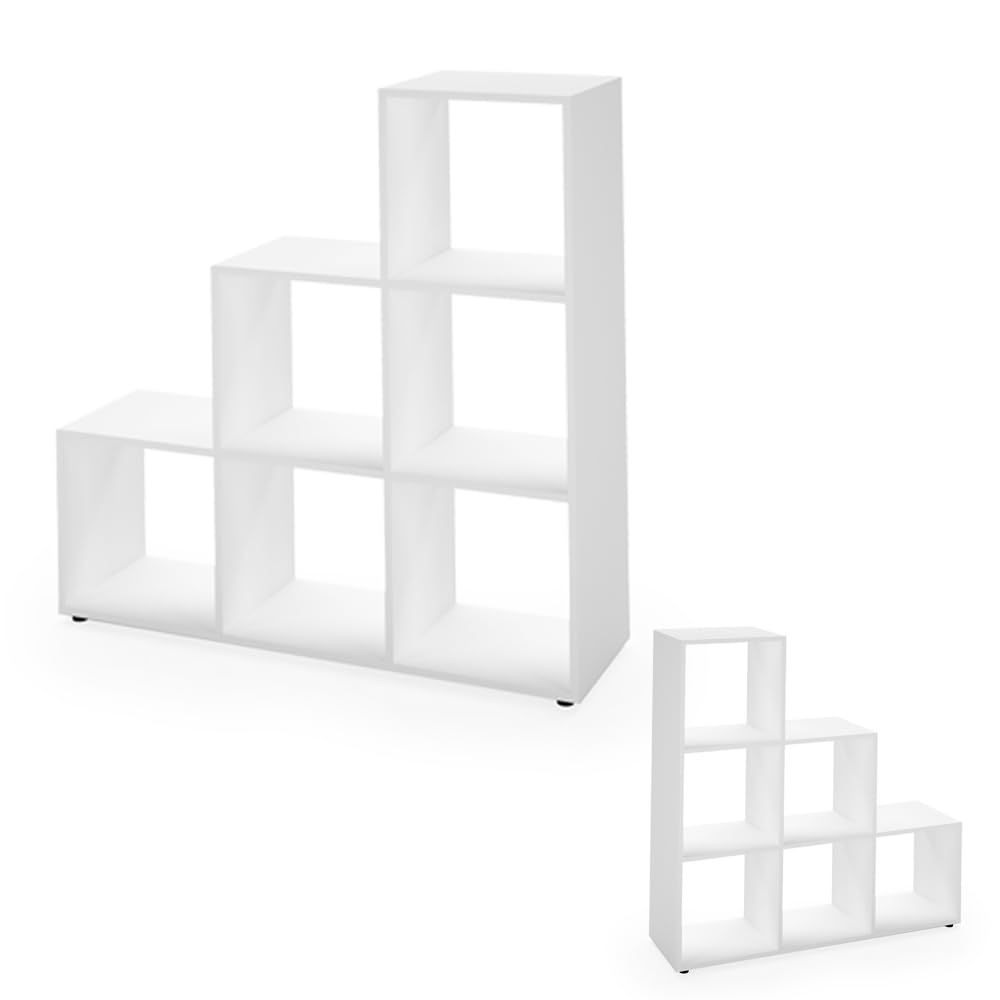 Vicco Scaffale a scale, Bianco, 107.2 x 107.8 cm, utilizzabile come divisorio con 6 vani aperti