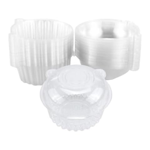 Hewnda 50 Pack Plastic Single Individual Cupcake Muffin Dome Holders Cases Boxes Cups Pods,Great for parties or cake,muffin sales Cover