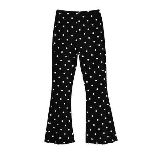 Girls Flared Trousers Elastic High Waist Polka Dot Soft Retro Kids Bell Bottom Cute Lightweight Trendy Slim Pants