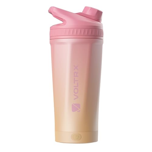 Image of VOLTRX ChillMix Shaker Bottle Insulated Stainless Steel - USB C Rechargeable Electric Protein Shake Mixer, Shaker Cups for Protein Shakes and Meal Replacement, Sunset Rose, 16 oz