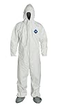 DuPont Tyvek TY122S Disposable Coverall with Hood and Boots, Elastic Cuff, White, Large (Pack of 6) by DuPont