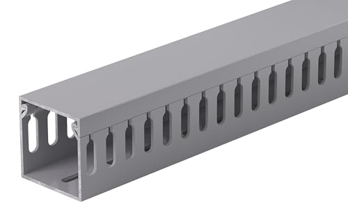 Image of 1.4 inchH x 1.4 inchW Cable Raceway, 132in Under Desk Wire Management Channel, Grey | Slotted Wire Duct, 8Pack, 16.5in Each, Heavy-Duty PVC Cable Management for Server Racks, Network Cables & Electrical Cabinets