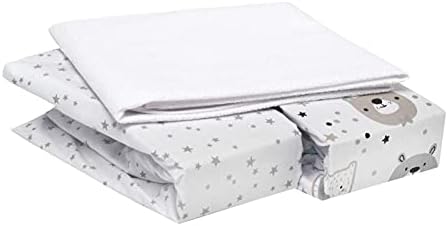 FlyIdeas Moses Basket Fitted Sheets 3 Pcs Set 75x35 cm | 2 Fitted Sheets & 1 Waterproof Mattress Protector | Mother Nurture Traumeland Alvi 100% Certified Pure Cotton, Made in EU