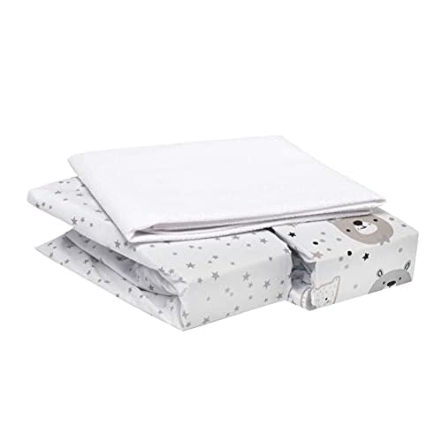 FlyIdeas Spannbettlaken 60x120 cm fur Babybett, 3 STK. - 2 Spannbettlaken + 1 Wasserfester Matratzenschoner, 100% Reine und Sanft Baumwolle Kinderbettlaken Baby Bettbezug Unisex Farben, OKO-TEX Zert.