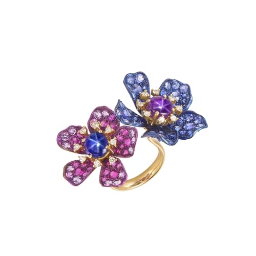 Anillo de compromiso personalizado anillo de boda oro amarillo de 9 quilates/14 quilates/18 quilates flor con zafiro estrellado rosa sintético tamaño sólido no chapado moderno para tía Año Nuevo