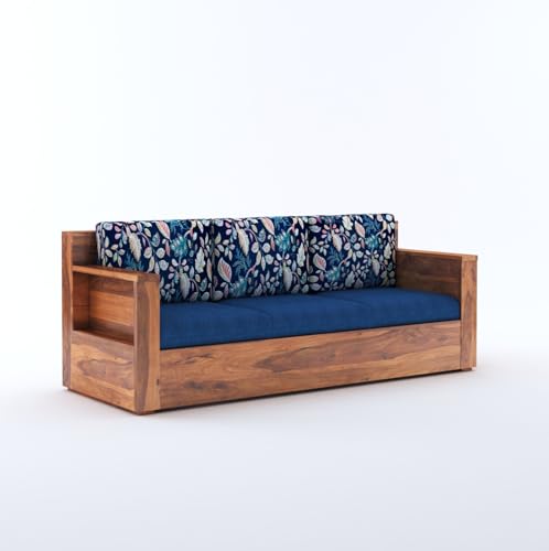 Image of Sheesham Wood 3 Seater Sofa Set with Cushion for Living Room Home Hall Wooden Sofa for Hotel Office (Honey Finish)