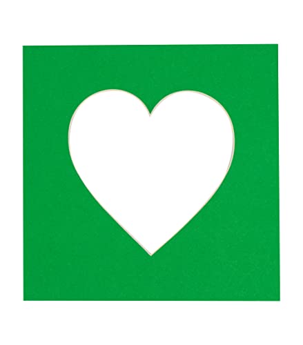 6x6 Mat Bevel Cut for 3x3 Photos - Precut Bright Green Heart Shaped Photo Mat Board Opening - Acid Free Matte to Protect Your Pictures - Bevel Cut for Family Photos, Pack of 1 Matboard Show Kit With