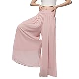 ZHUANGBUTTERFLY Women's Chiffon Flowy Wide Leg Pants, Palazzo Beach Gaucho Trousers for Vacation Casual Yoga, Small, Pink