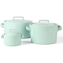 Cacerola Gibson Martha Stewart Juego de 6 cazuelas de gres con tapas, color azul Martha