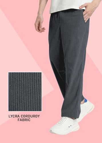 Image of SWADESI STUFF Men's Corduroy Track Pants | Self Design, Mid-Rise Fit, Flexi Waistband - Retro-Inspired Straight Fit Lounge & Casual Wear