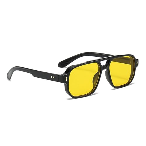Swetopq Óculos de sol para homem, lentes de sol de feixe duplo, armação retangular, óculos de sol para adolescentes, hip-ops, tendência, discoteca, festa, para adultos e adolescentes, Amarelo