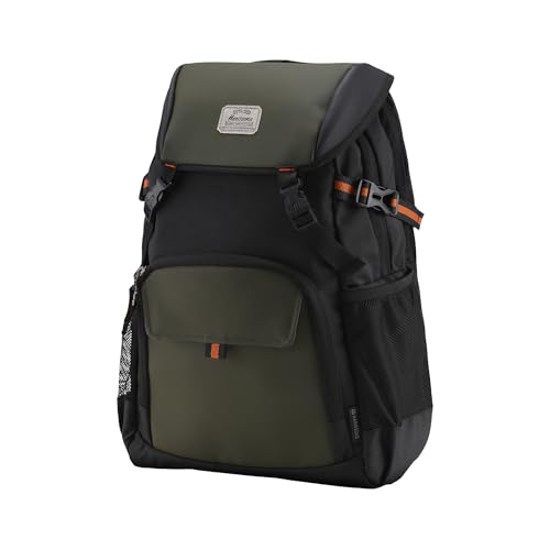 HARISSONS RHINO Laptop Backpack | 30L | Fits 15.6” Laptop | 420D PU-Coated Polyester & Vegan Leather | Office, Commute & Travel | Laptop Protection, Trolley Sleeve, Organizer (Army Green)