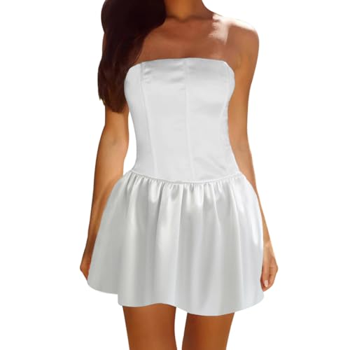 AOWVUTS Femme Mini Robe Sexy Robe Epaules Dénudées sans Manches en Satin Robes Bustier Elegant Robes Courte Bandeau Bodycon D'été Rob pour Soirée Clubbing...