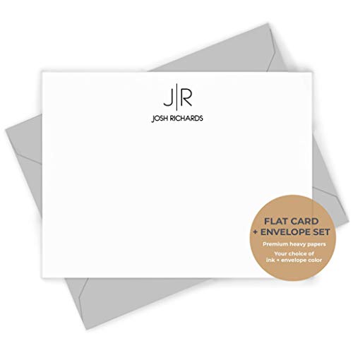 THIN LINE MONOGRAM FLAT - Personalized Flat Modern Professional Everyday Mens Day Stationery/Stationary Note Card Set