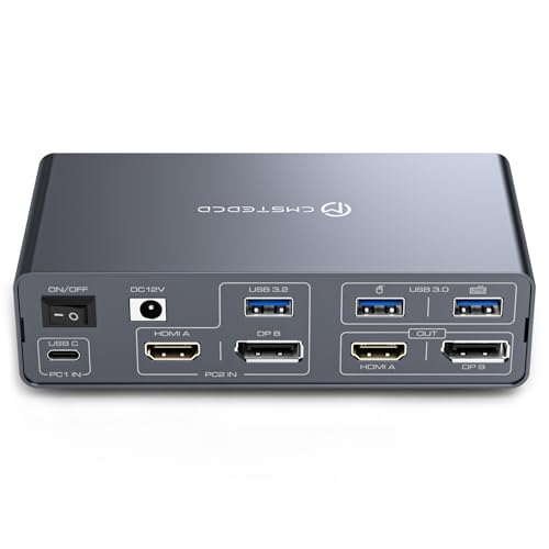 KVM Switch 2 Monitors 2 Computers USB C Docking Station with 4K60Hz HDMI and 4K120Hz DP KVM Switch Dual Monitor 10Gbps USBC+USBA 3.2 Date 5Gbps USB3.0 Date and SD/microSD Card Slots for Laptop&Desktop